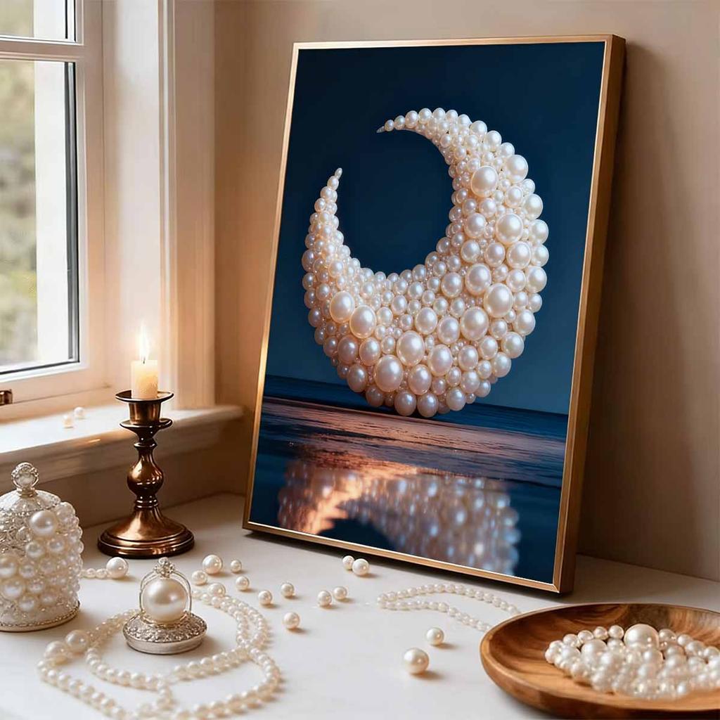 DIY Diamond Art Pearl Painting Kit for Adults,  Moon Over The Sea Special Shaped Pearl Art Painting Wall for Home Office Decor Handmade Gift