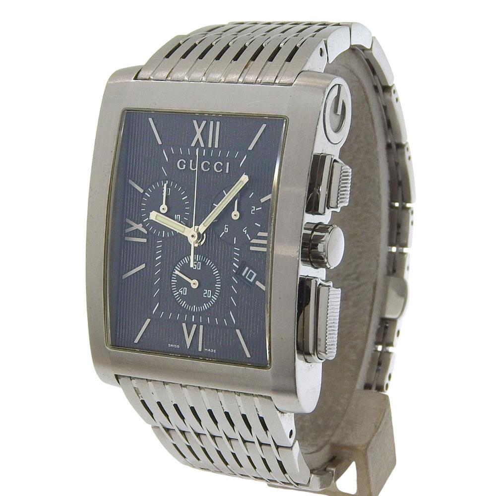GUCCI G Metro Watches 8600M blackDial Stainless Steel Quartz Chronograph mens Used