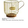 Metal Wire Cup Storage Basket with Wooden Base Coffee Mug Shape Hollow Out Organizer for Home Cafe Bar Countertop Kitchen Decor