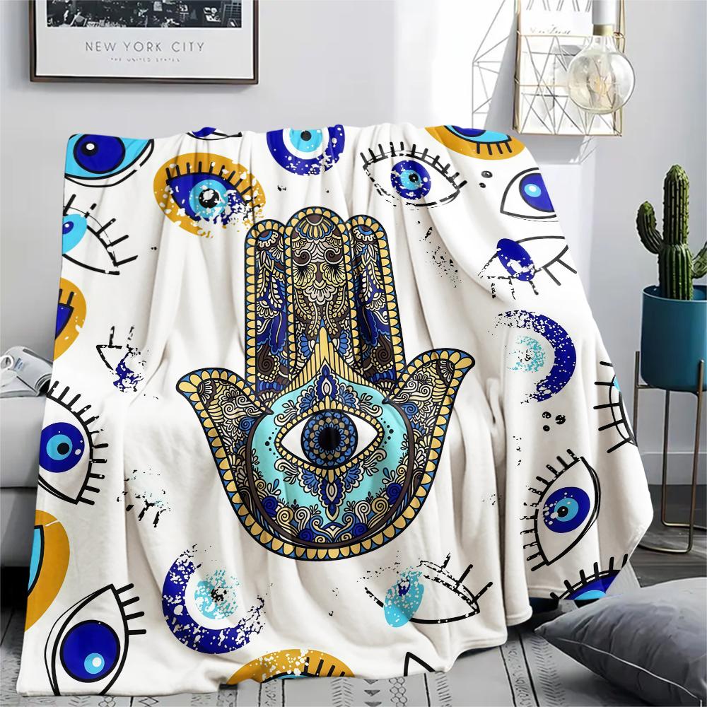 1PC Nazar Boncuğu Print Flannel Blanket, High Quality All Seasons, Home Decor, Warmth and Comfort, Perfect for Christmas Gifts