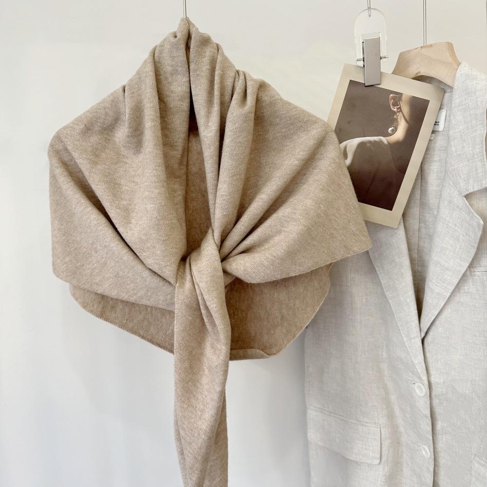 Cross-Border Wool Striped Shawl Enlarged Autumn And Winter Warm Triangle Scarf Knitted Women'S Knotted Shoulder Scarf