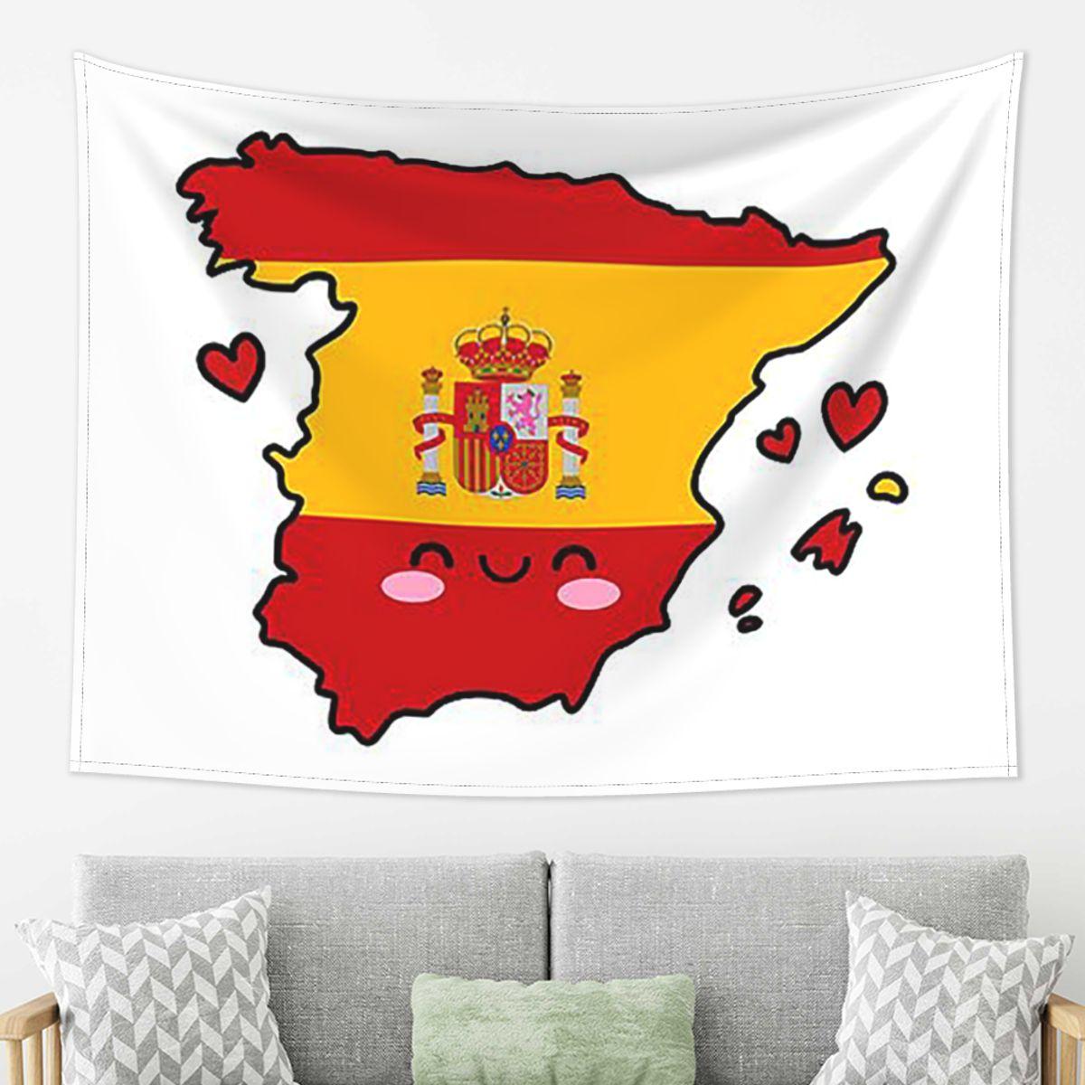 

Spain Flag Map Smile With Love Tapestry Decoration Art Aesthetic Tapestries for Living Room Bedroom Home Wall Cloth Wall Hanging 74x94cm(29x37in)