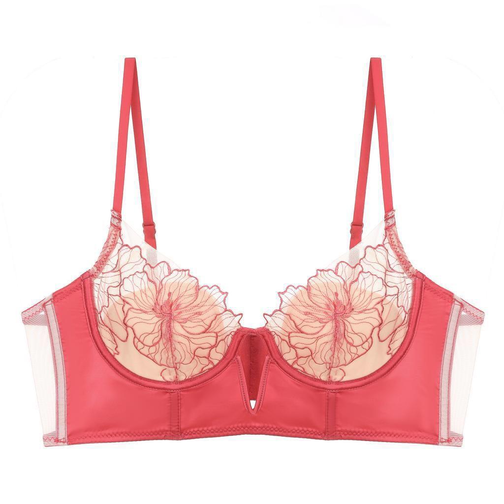 Amazon's new deep V hollow embroidered bra sexy fishbone shapewear women's gathering breathable bra
