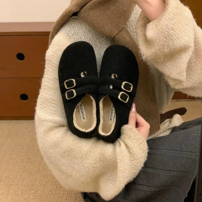 Fashion retro platform plush warm Birkenstocks women's new winter fluffy Mary Jane single shoes