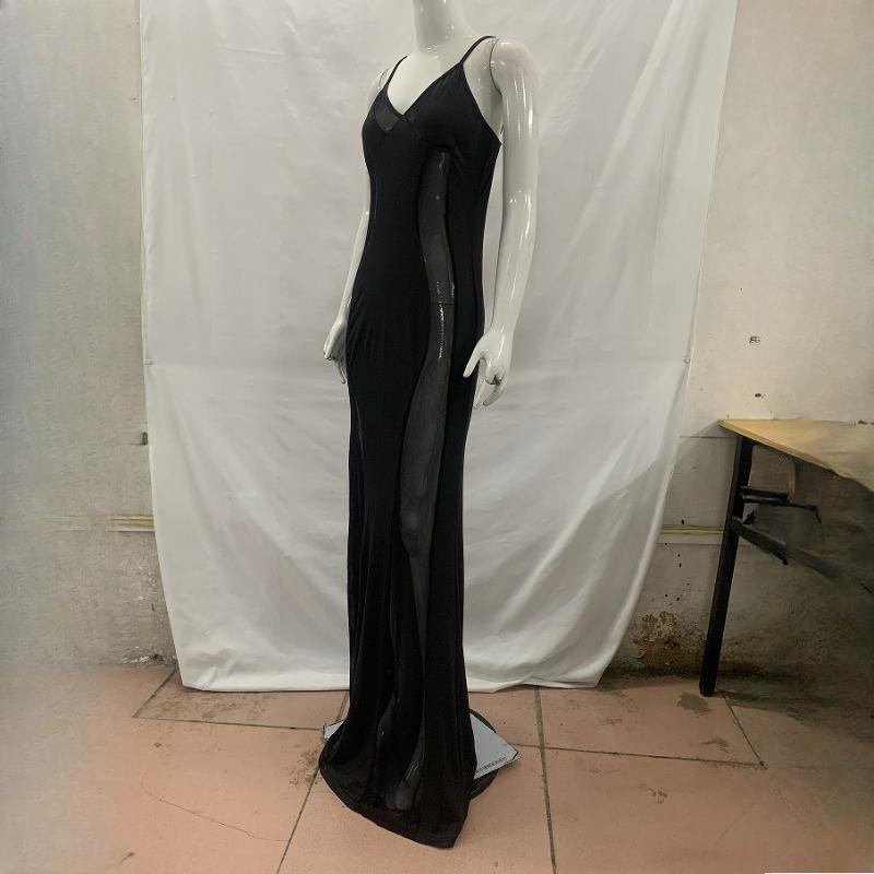 European and American summer mesh splicing solid color suspender skirt slim fit dress