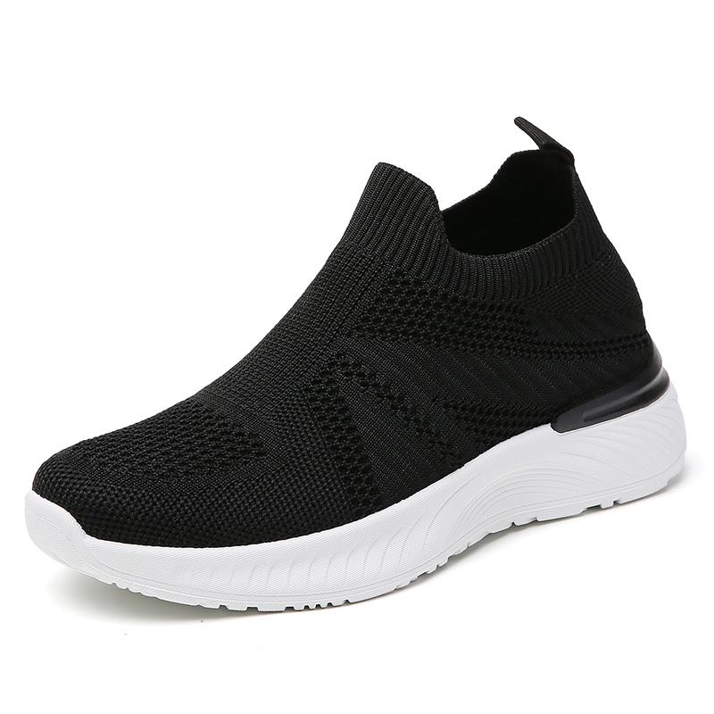 Breathable Mesh Women's Running Shoes Knitted Casual Sneakers Soft Walking Shoes Slip-on Flats Socks Shoes