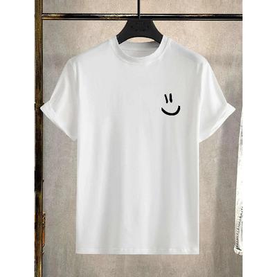 Camiseta estampada com sorriso para homens, casual, gola redonda, manga curta, moda verão, camisetas masculinas, camisetas grandes e regulares