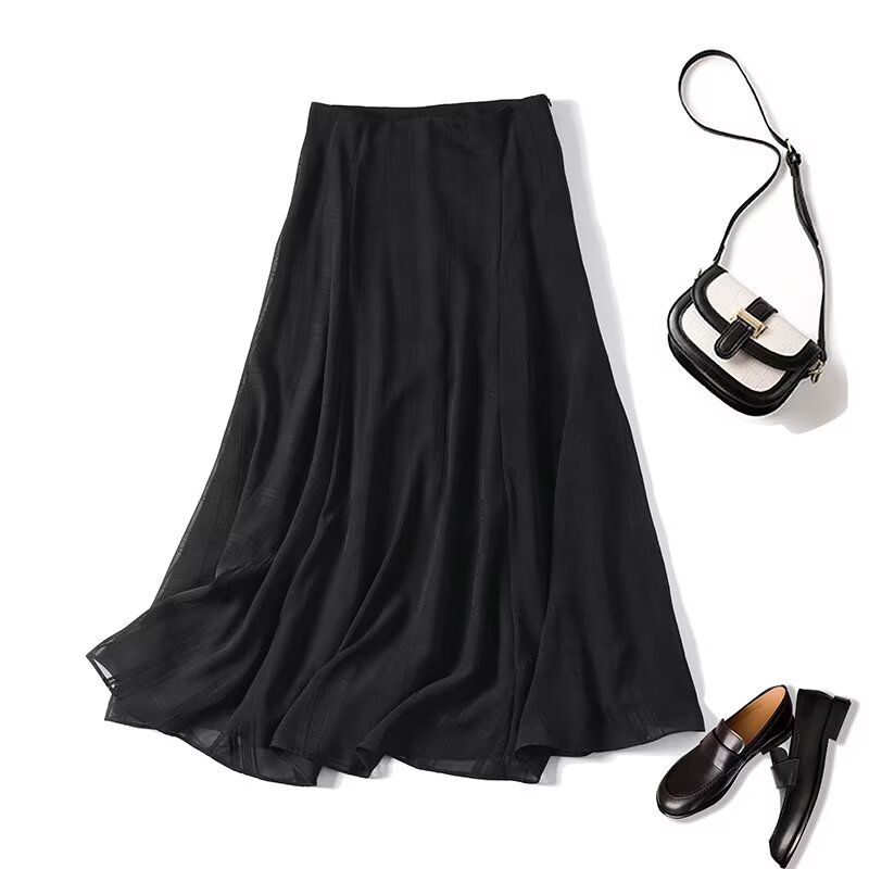 

MD Women s Autumn and Winter French Style Temperament Work Clothing Style Pattern Draping Effect Wide Hem Skirt 05217505401 Black L