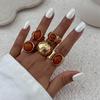5pcs/7pcs Irregular Chunky Smooth Rings Vintage Retro Metal Ring  Matchable Jewelry