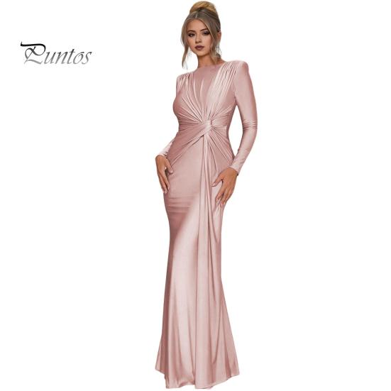 

Женское вечернее платье с плиссировкой и декором в виде узла, облегающее, с круглым вырезом сзади, застежкой-молнией, полной длины, для свадебной вечеринки, выпускного вечера, макси-платье L розовый