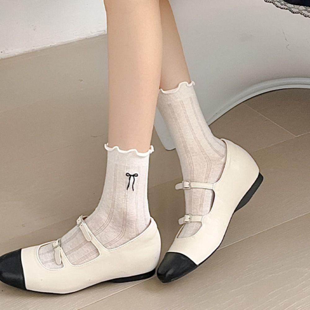 

6Pairs Lolita JK Ballet Bow Socks Mesh Socks Women Soft Ruffle Tube Socks Lady 3Pairs