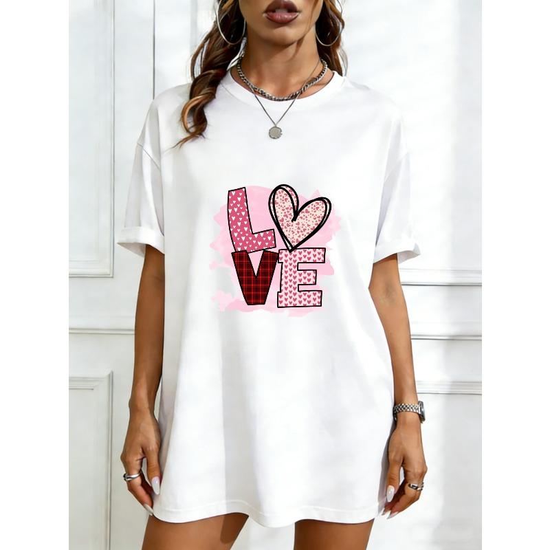 

Oversized T Shirt Black Love Heart Pattern And Text For Casual Wear XXXXL білий