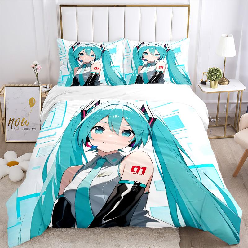 Virtual Vocaloid Character Print 3Pcs Bedding Setduvet Cover With 2 Bedropillowcase Home Birthday Gift