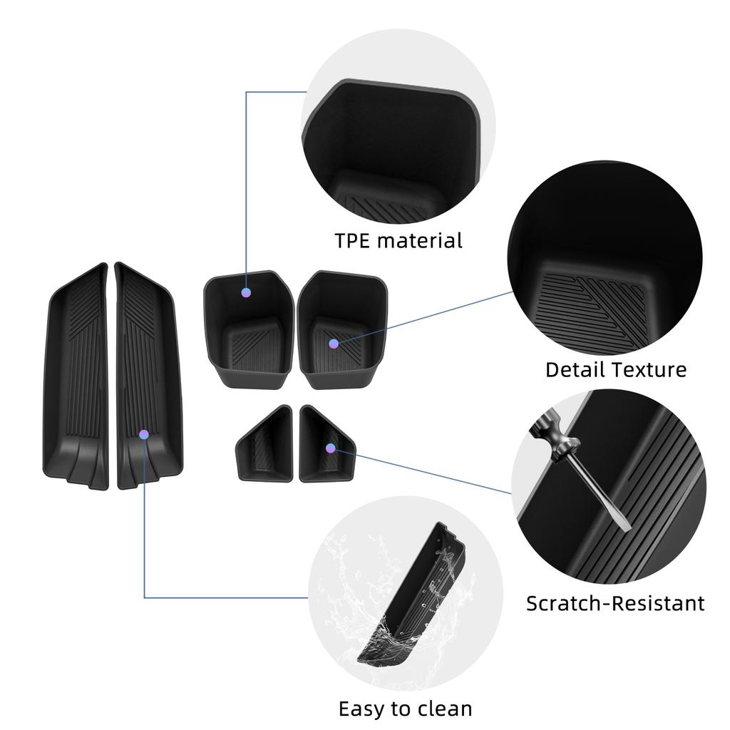 6Pcs for BMW X3 2026 Car Front Door Handle Storage Box Gate Groove Tray Organizer TPE Interior Accessories Black