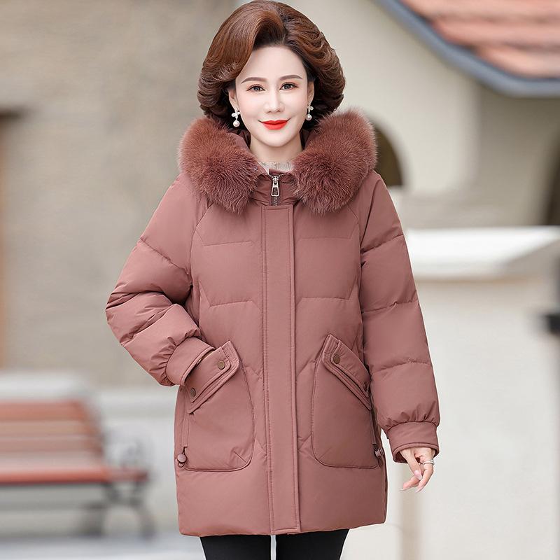 

Women s Mid-Length Duck Down Maternity Jacket - 2025 Winter Collection with Fur Collar for Stylish Middle-Aged & Elderly XL (90-105 lbs) кофейный