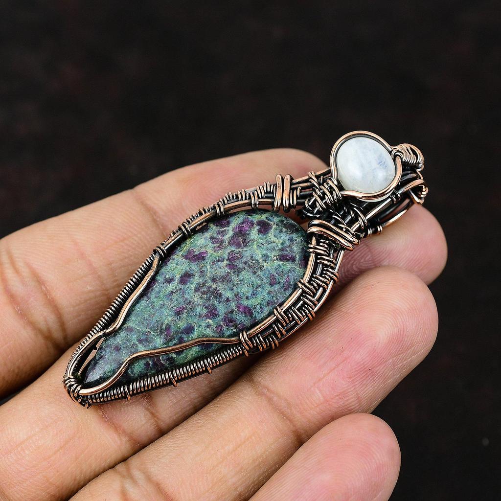Ruby In Blue Kyanite Copper Wire Wrapped Pendant Gemstone Copper Jewelry Moonstone Handmade Jewelry Designer Pendant For Women Gift For Him