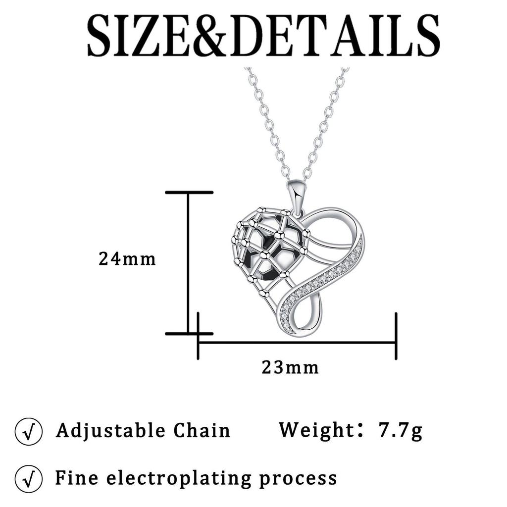 KNN-1321 Women's Luxury World Cup Football Heart & Infinite Symbol Necklace, Non-Fading Clavicle Chain