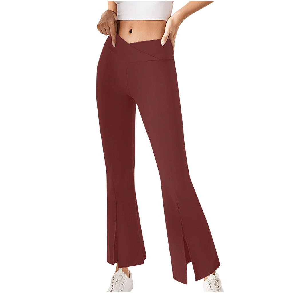 Fashion Womens Sexy Loose Slit Casual Pants High Waist Solid Color Sports Yoga Pants