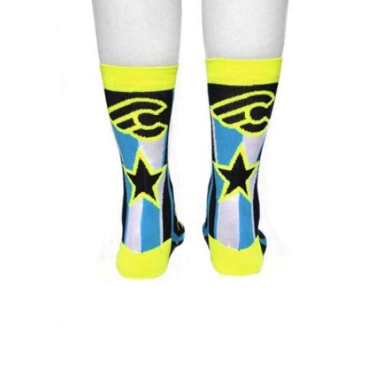 Cinelli STAR Fluorescent Socks, Yellow/Light Blue/Black, M/L