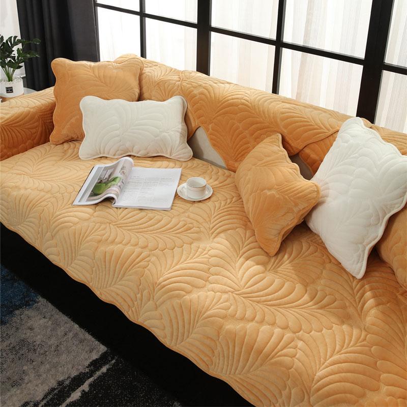 Quilted Leaves Thickened L Shape Sofa Cover Milk Velvet 4 Seater for Living Room Soft Couch Slipcover Loveseat Chair Cover Solid