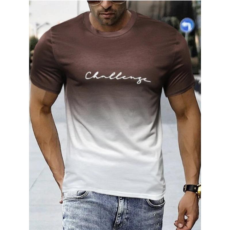 Men's 3D Printed T-Shirt gradient color Short Sleeve O-Neck Pullover casual top
