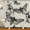 Vintage Moth & Floral Sketch Waterproof Shower Curtain for Bathroom Decor