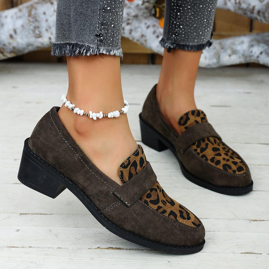 Large size single shoes leopard print fashion single shoes temperament versatile suede women's shoes