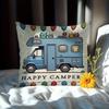 1Pc Happy Campers Rv With Owls Printed Throw Pillow Cover,Suitable For Sofa,Bedroom,Living Room,Fun Gift For Camping Enthusiasts