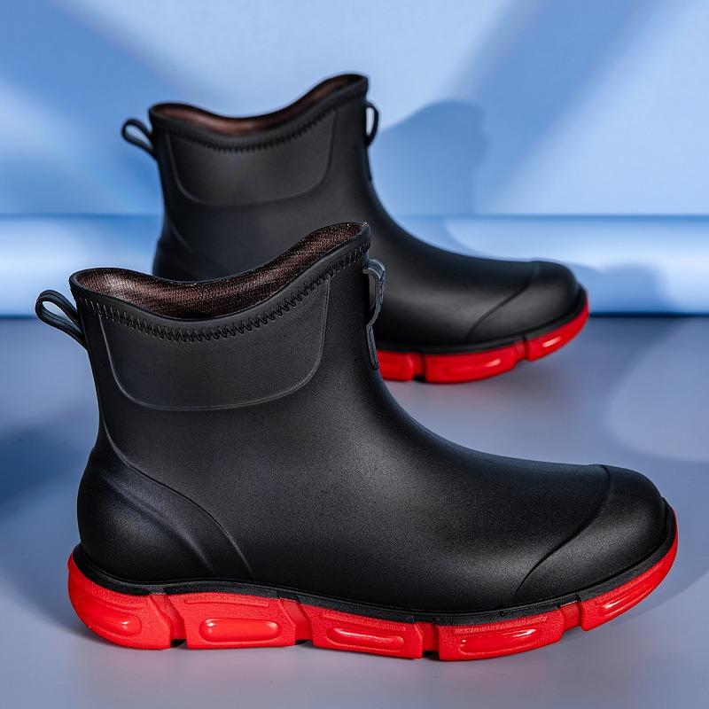 Black Short Men's Rain Shoes, Classic Dirt-resistant Wading Shoes, Fishing Shoes, Kitchen Function Short Water Boots