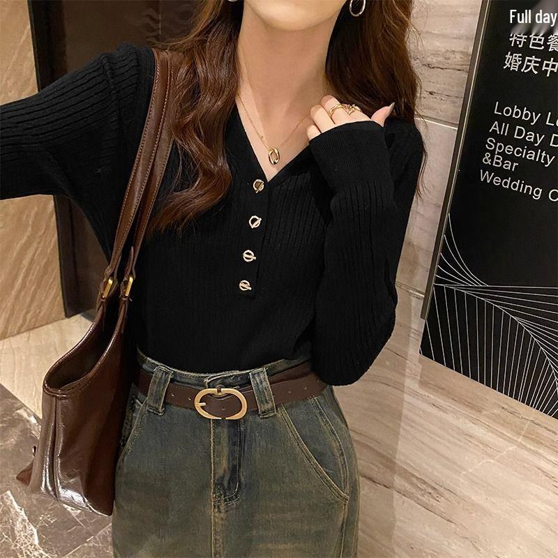 

Women s V-Neck Knit Sweater: Soft, Slim Fit, Long Sleeve, Autumn/Winter 2025 Collection - Fragrance Style L 106-115 lbs чорний