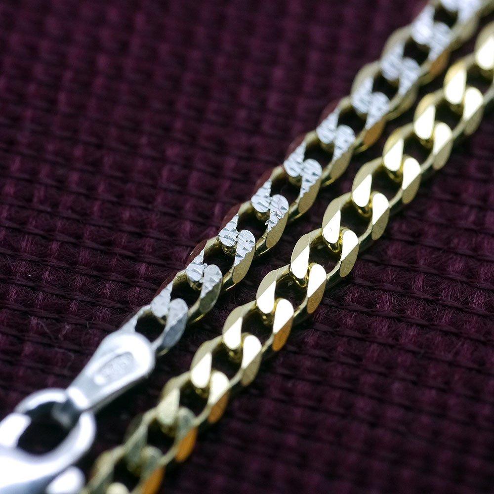Silver One Silver 925 Curb Chain Necklace Gold and Silver 18K Sparkle 3mm 1mm Fine Gold Curb Chain Italian-Made [Two-Tone Plated, 6-Sided Cut, Wide,