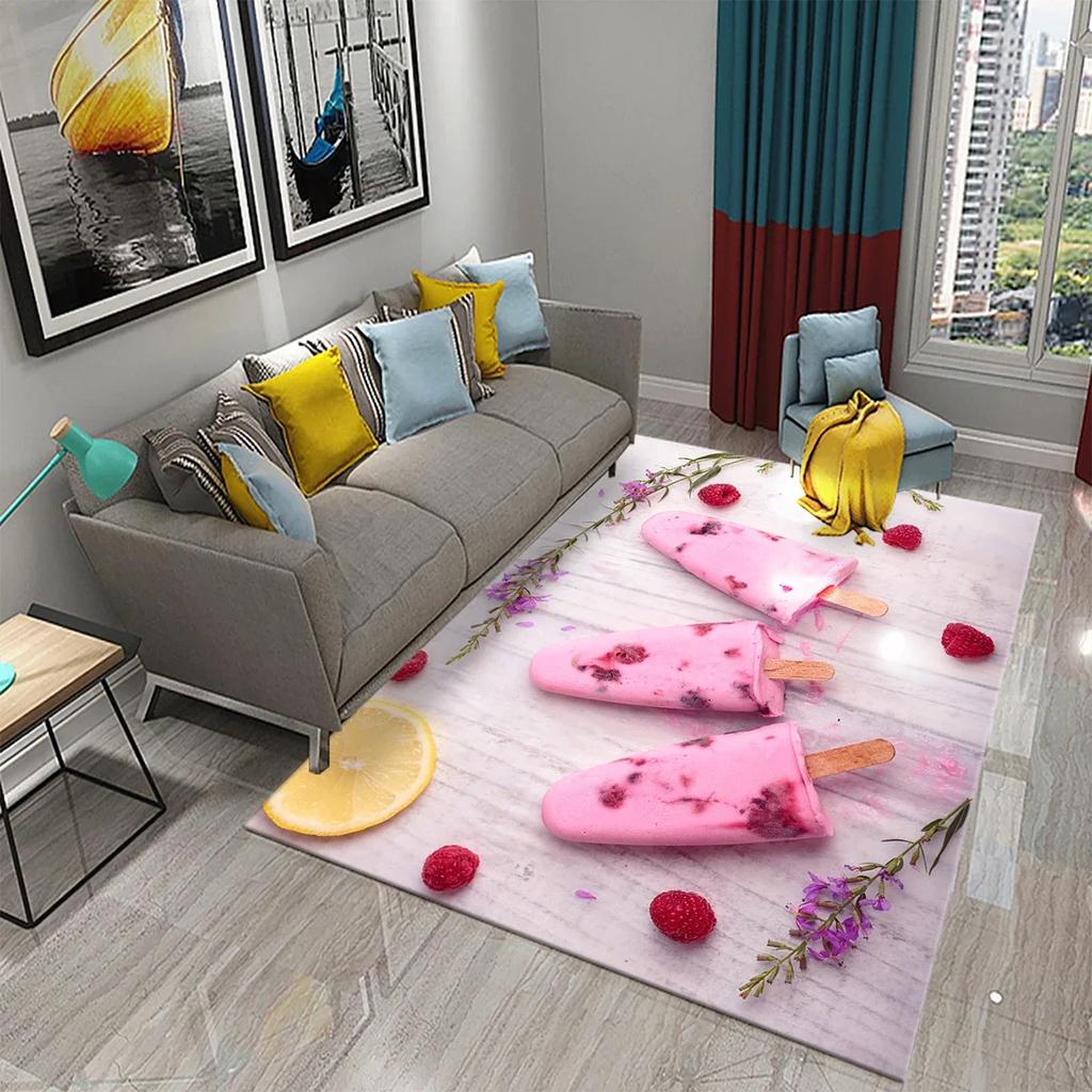 Ice Cream Carpet Dessert Pattern Rugs for Living Room Kids Bedroom Porch Rug Kitchen Non-slip Rugs Hallway Entrance Decor Carpet