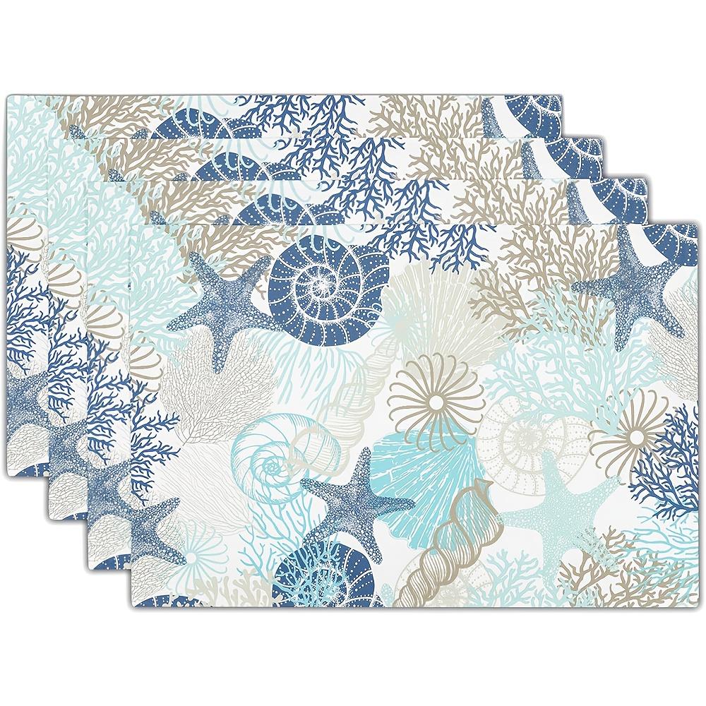 

4Pcs, Watercolor Coral Shell Placemats, Washable, Suitable for Holiday Parties, Home Decor, Kitchen Countertops, Rectangular Dining Rooms 30x45cm-4pcs