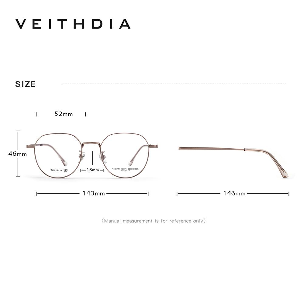 VEITHDIA Glasses Optical Titanium Alloy Frame Customizable prescription lens Eyeglasses Men Women Myopia Computer Eyewear V5587