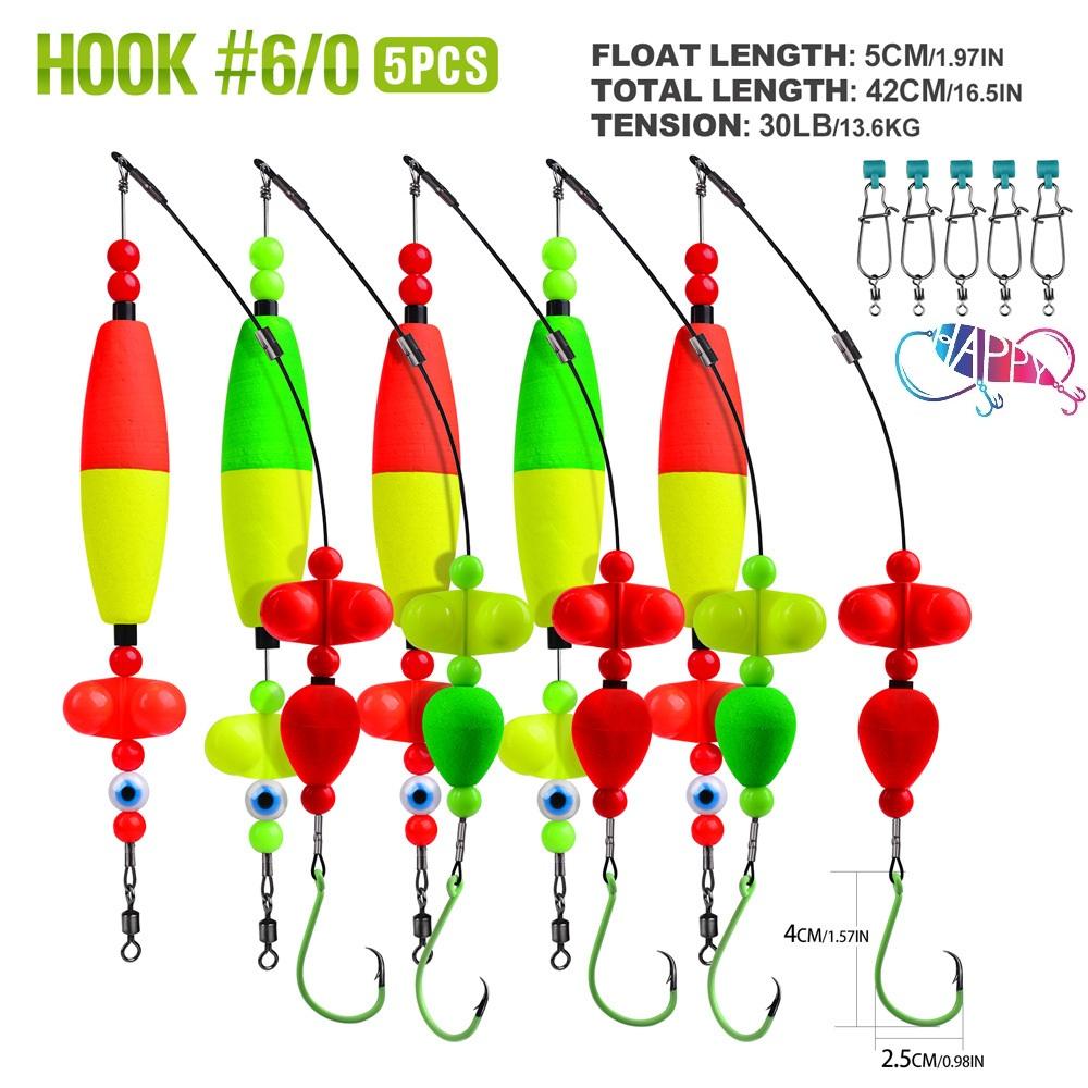 5pcs/set Catfish Float Rigs Catfishing Tackle Floats with Rattler Rigs for Catfish Fishing 6/0 8/0 10/0 Circle Hooks 5pcs/pack