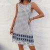 European & American Summer Plaid Print Casual Round Neck Dress for Women