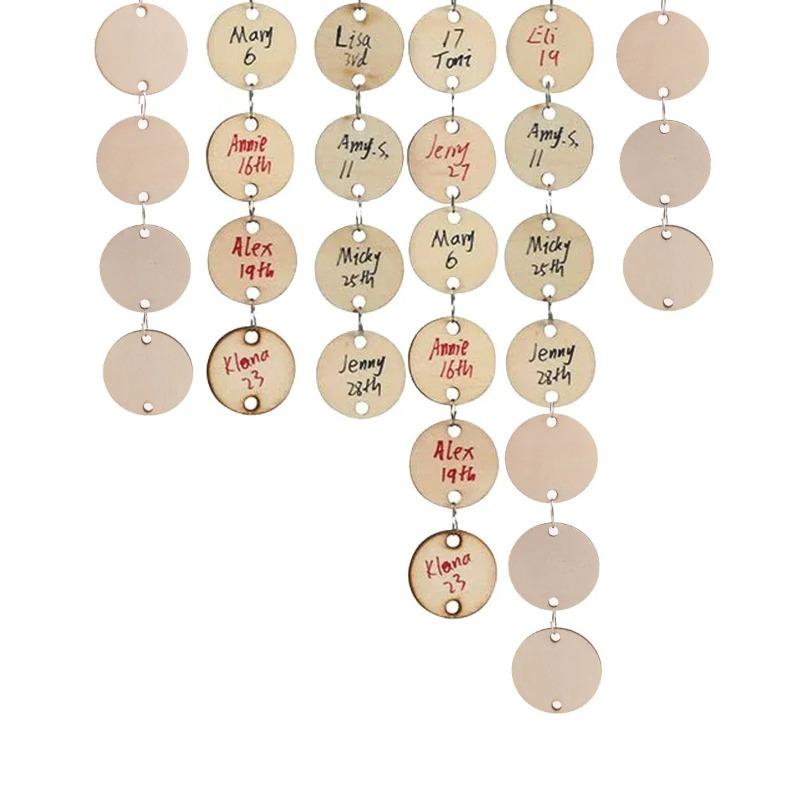 50 Pieces Wood Tags Round Heart Shaped Wooden Discs with 2 Holes and 50 Pieces Rings for Birthday Board Calendar DIY Crafts