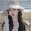 Ladies' Lace Flower Crochet Straw Hat Cute Solid Color Wrapped Bow Fisherman Hat Spring/Summer Beach Vacation Shade Straw Hat
