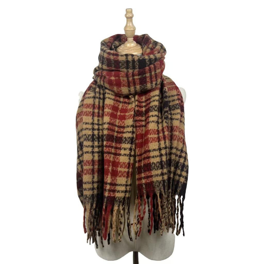 Christmas Plaid Women Winter Scarf Warm Thick Cashmere Shawl Outdoor Fashion Luxury Tassels Pashmina Lady Wrap Windproof Scarves