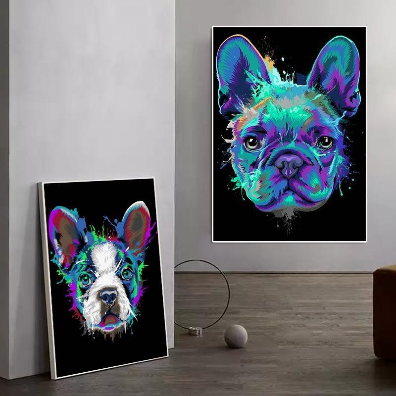 Abstract watercolor, French bulldog, pups, posters, canvas printing, colorful picture of a dog, wall painting for the living room, quadros
