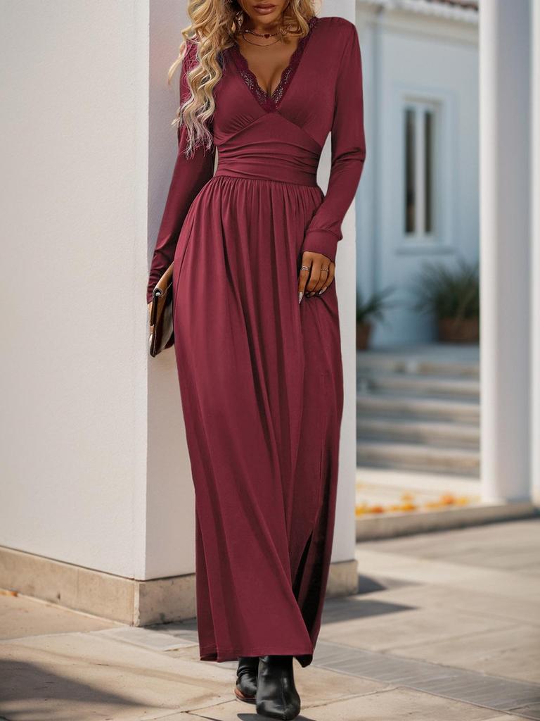 Elegant Lace V-Neck Slim-Fit Evening Dress