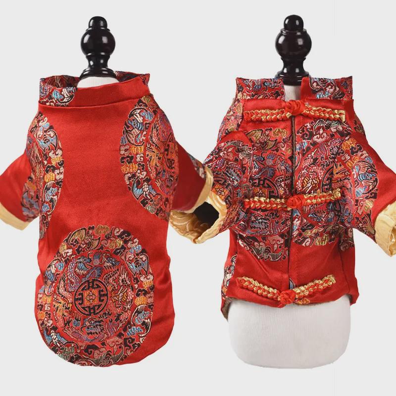 "Winter Warm Tang Suit for Pets: New Year Clothes for Small Dogs and Cats"