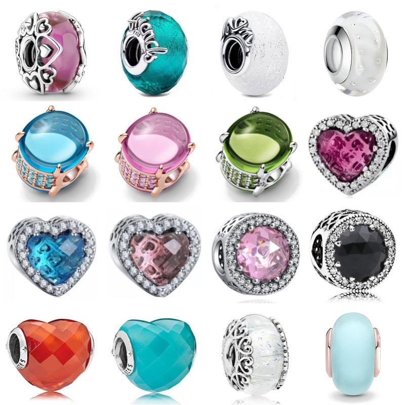 2024 New 925 Sterling Silver Plated Luminous Glass Charm Bule Merano Rainbow Bead Fit Original Diy Bracelet Jewelry Clip