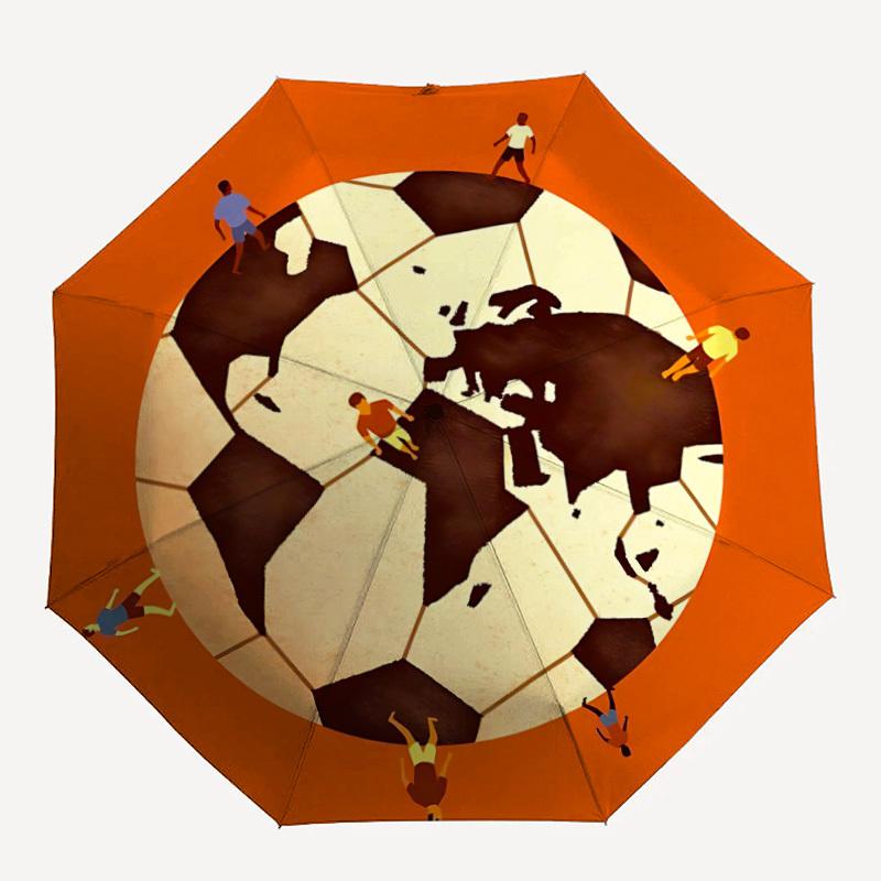 1pc Soccer Globe Automatic Folding Umbrella - Compact 8-Rib Design, Durable Plastic & Iron, Lightweight for Outdoor Daily Use093