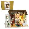 Moin Moin [Japanese Instructions] 1/24 Scale Dollhouse Miniature DIY Kit Set for Beginners | Dog-Friendly Room | LED Light + Acrylic Case (Travel Prep