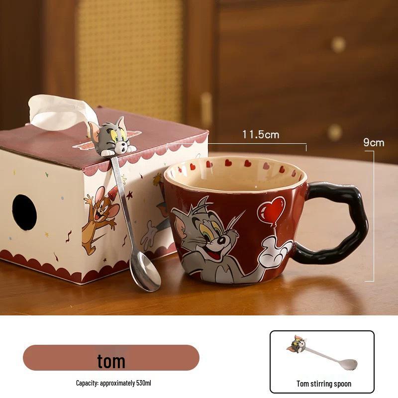

Большая керамическая кружка Том и Джерри с ложкой - Милая студенческая чашка для завтрака, Отличный подарок на день рождения Carton 530ml
