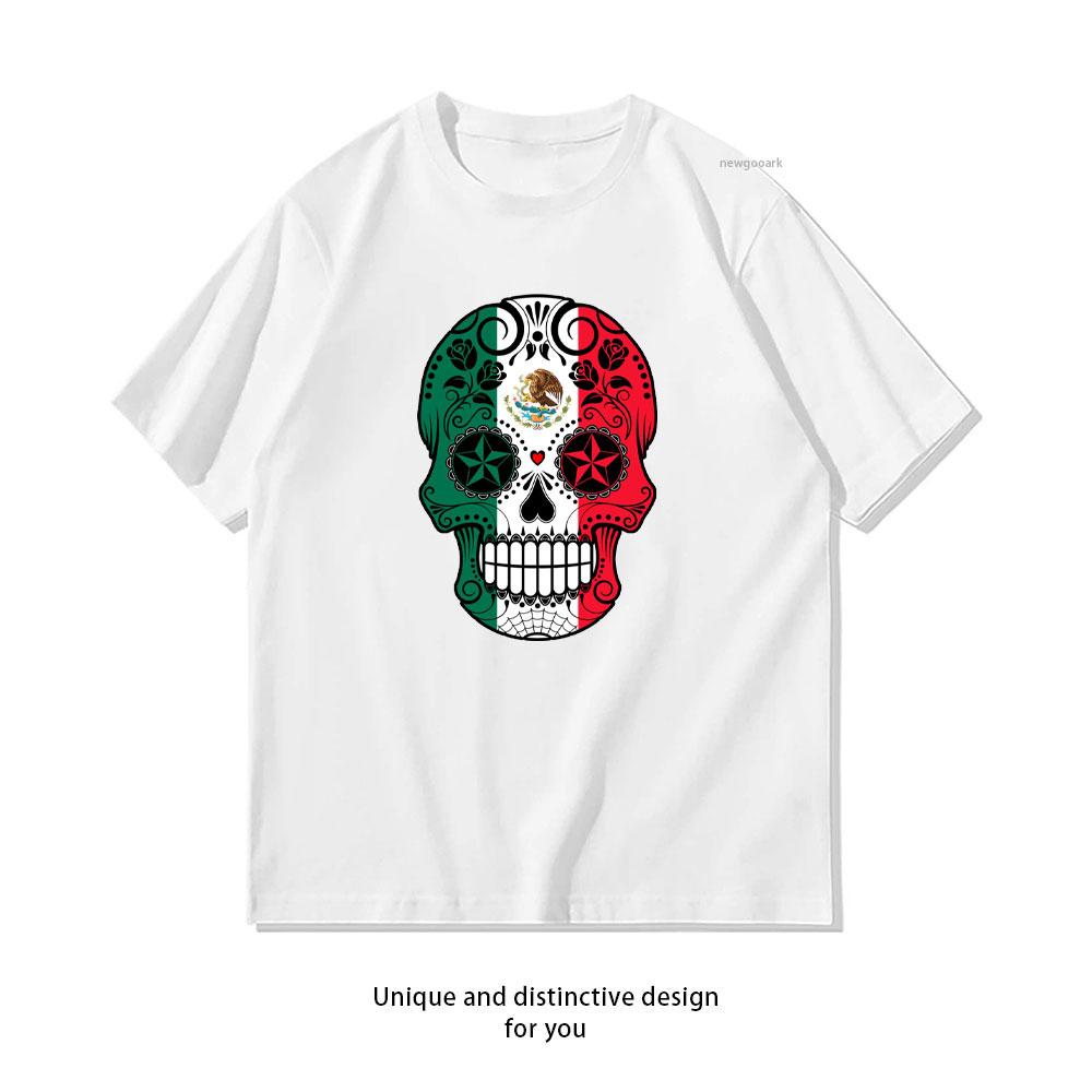 

Sugar Skull with Roses and Flag of Mexico Vintage TShirt Women Unisex Casual Cotton Graphic T Shirts Classic Oneck Shirt S