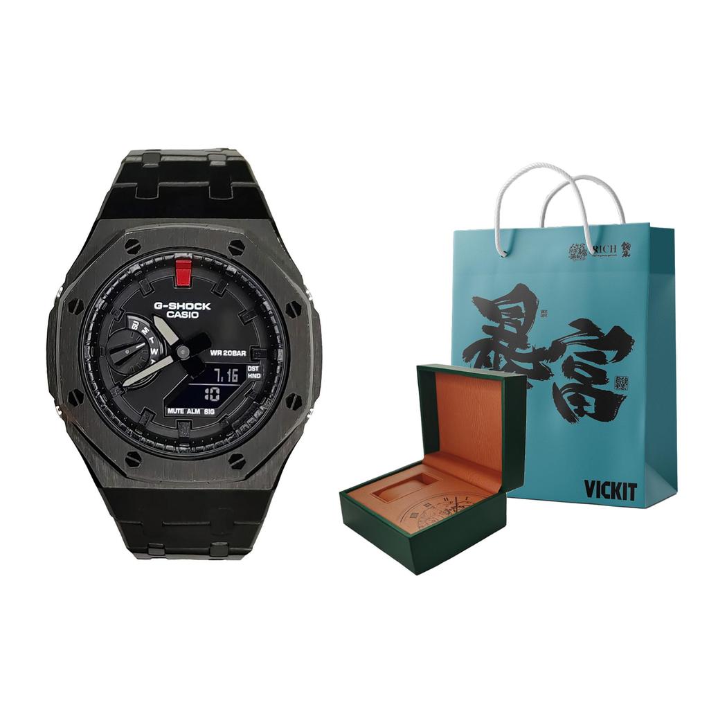 CASIO Men Liquid Crystal,Analog Dual Display Series 44mm Black Watch GA-2100-1A1(Watch3--)