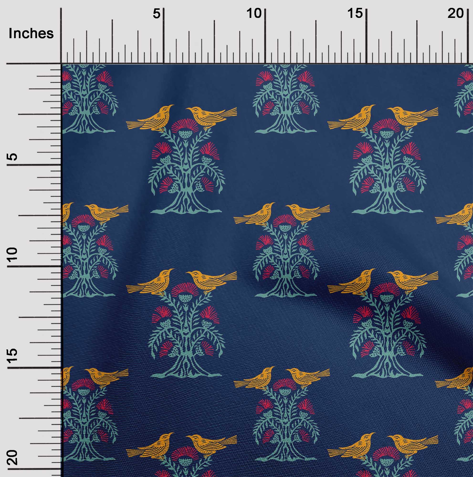 

oneOone Cotton Flex Fabric Bird & Tree Block Fabric Prints By Yard 40 Inch 42 Inch - Viscose Chiffon темно-синього кольору
