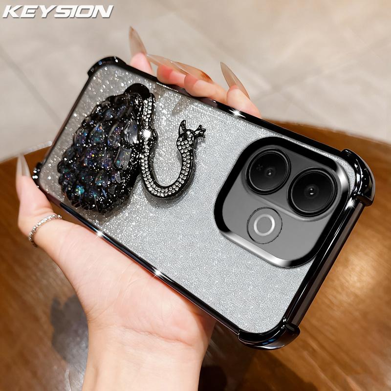 

KEYSION Shockproof Plating Phone Case for VIVO V60 Lite 5G Clear TPU Glitter Jewelled Swan kickstand Back Cover for IQOO Z10R 5G for VIVO V60 Lite